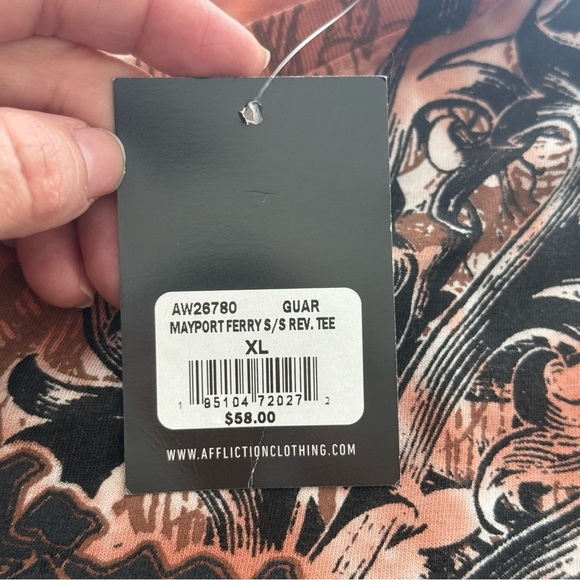 NWT Affliction Reversible Graphic Tee XL Brown Tie-Dye Cutout Back Size XL - Picture 10 of 11